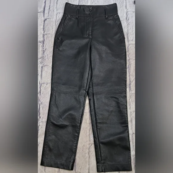 Wilfred Free Women's Faux Leather Pants Black High Waist Size 00 13"" Waist - Picture 2 of 15